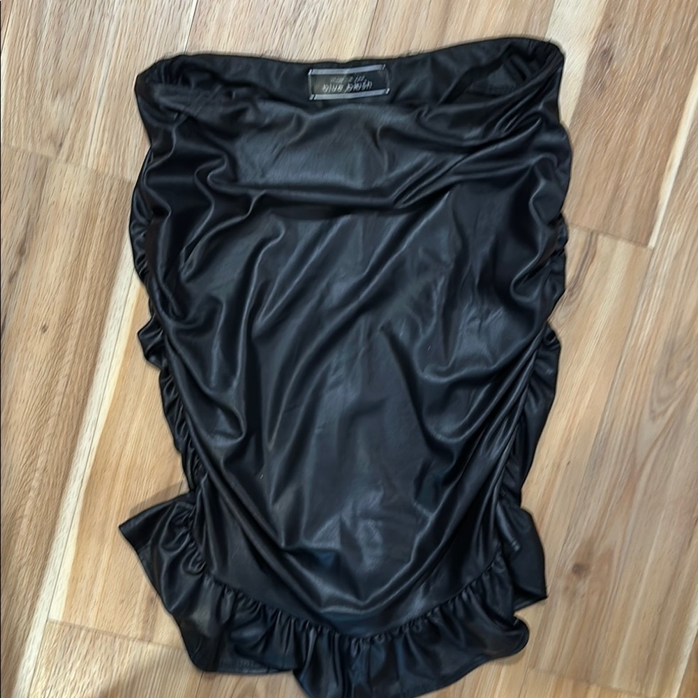 Blue Blush Black Faux Leather Skirt